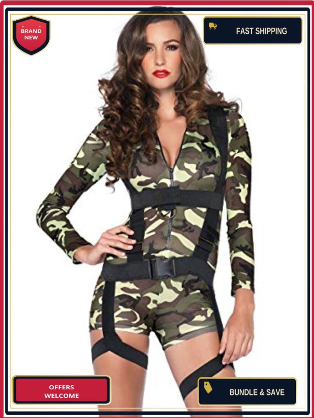 Leg Avenue 2 PC Goin Commando Army Costume XS Camo Romper Harness Set
